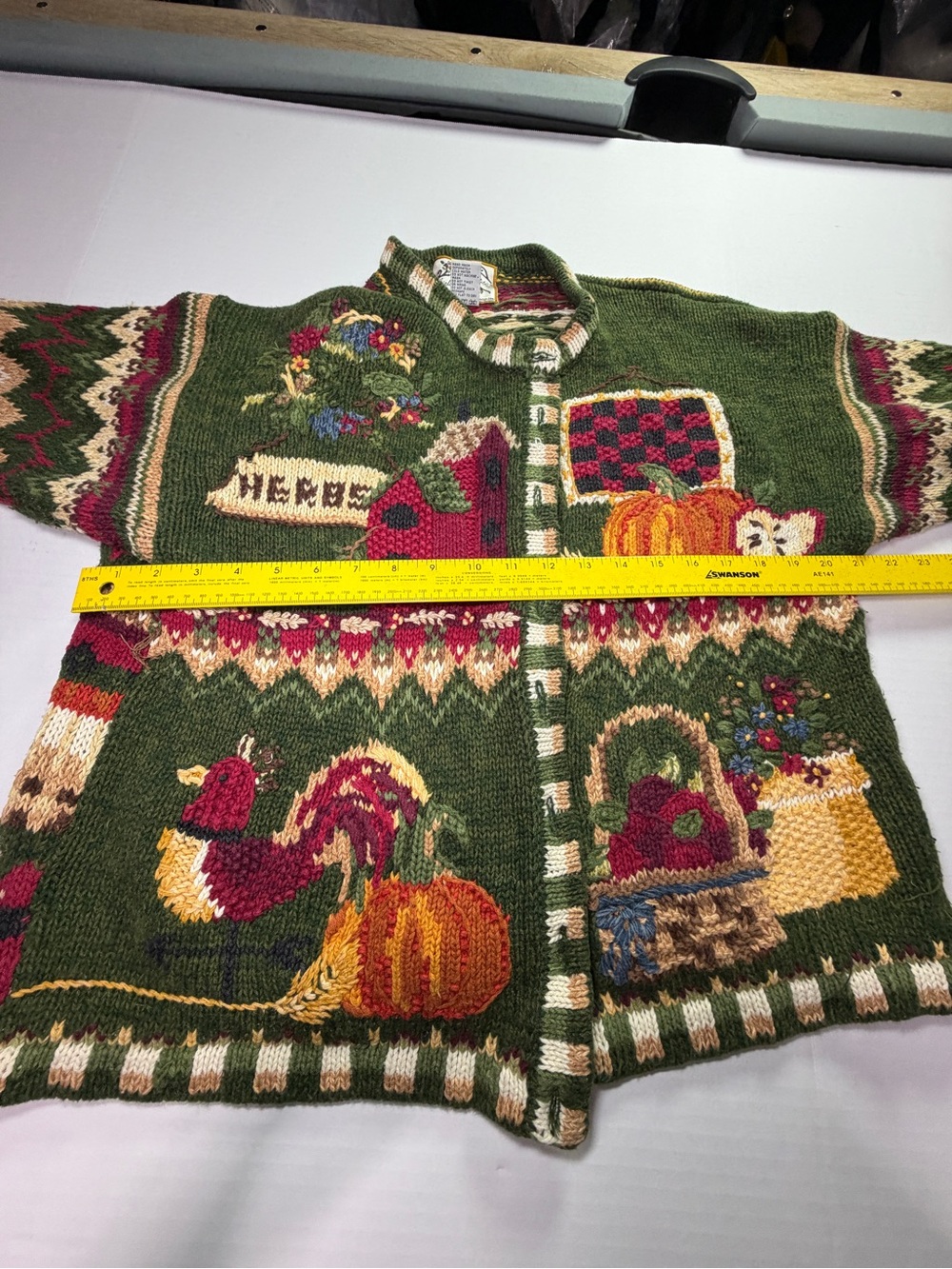 Heirloom Collectibles Harvest Cardigan Sweater Pumpkin Rooster Cottagecore L - Picture 5 of 7